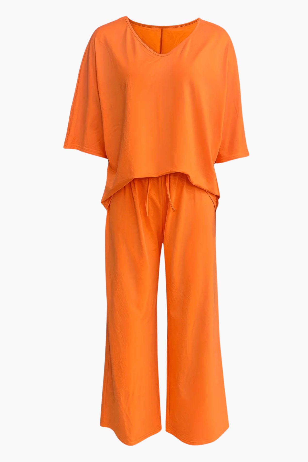 Ensemble Femme 2 Pièces – Haut Col V et Pantalon Large Fluide