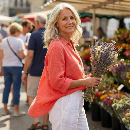 Blouse Femme en Lin – Coupe Fluide et Col en V Respirant | Blouse Lin Décontractée