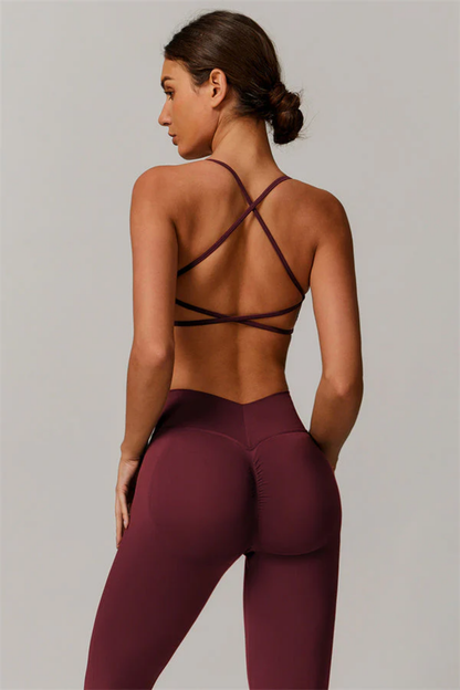 Completo Sportivo Donna Seamless – Reggiseno a Fascia con Incrocio sulla Schiena e Leggings Modellanti