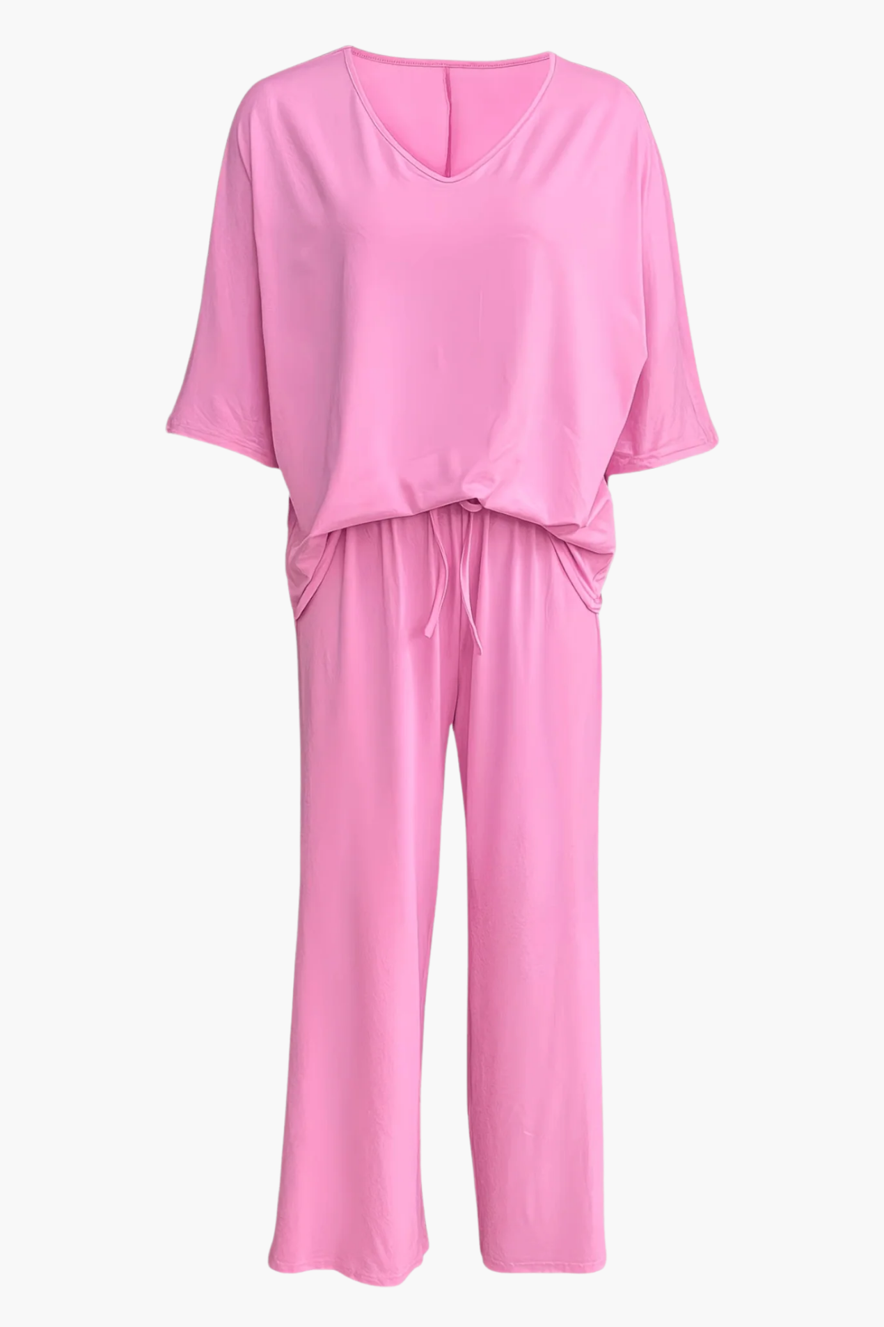 Ensemble Femme 2 Pièces – Haut Col V et Pantalon Large Fluide