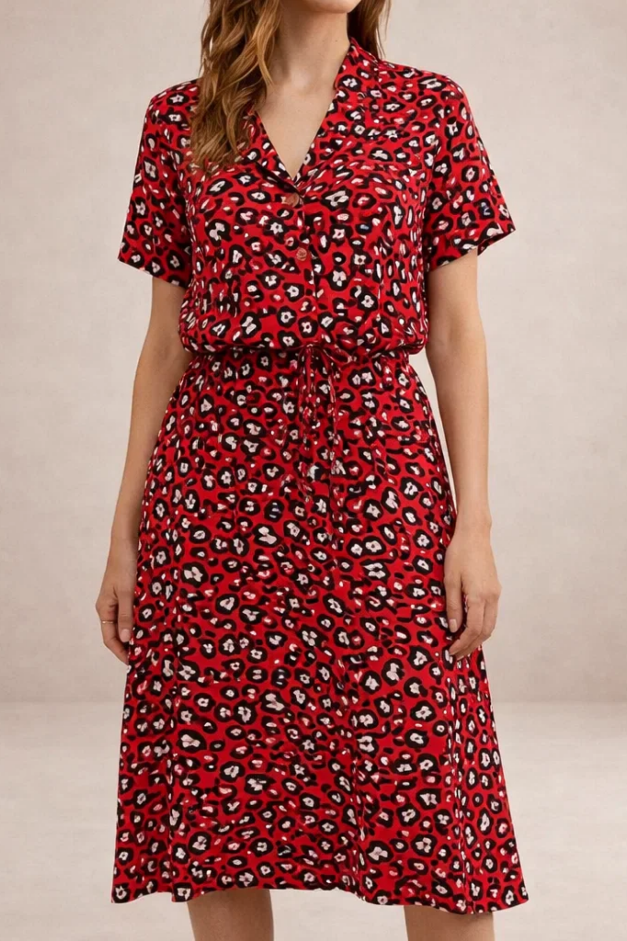 Robe Midi Fluide Imprimée – Coupe Féminine Taille Ajustable | Robe Femme