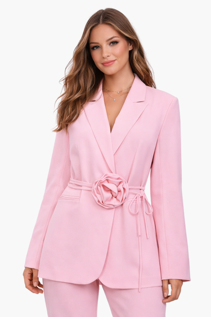 Blazer Femme Cintré avec Ceinture Fleur – Style Tailleur Élégant