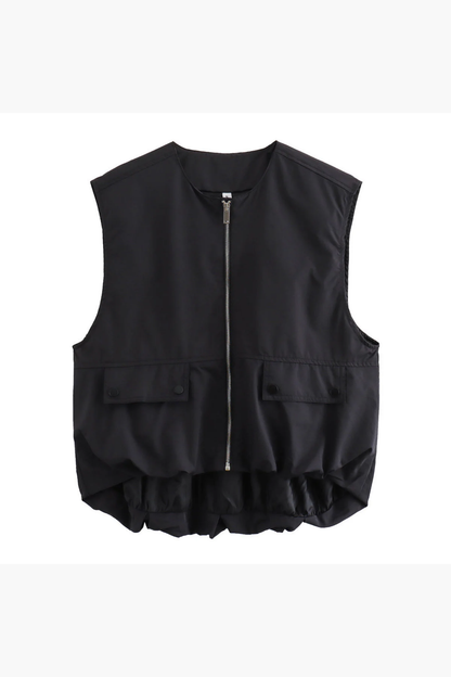 Gilet Femme Sans Manches Zippé – Veste Courte Élégante Style Utility