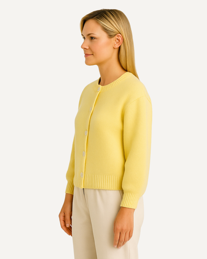 Gilet femme jaune à manches bouffantes, vue de profil