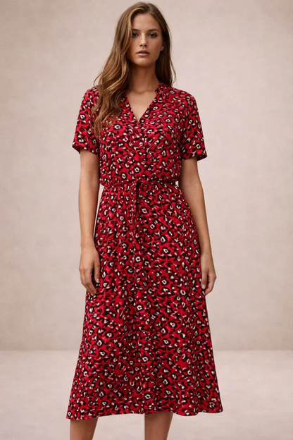 Robe Midi Fluide Imprimée – Coupe Féminine Taille Ajustable | Robe Femme
