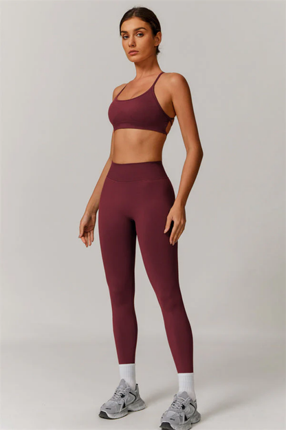 Completo Sportivo Donna Seamless – Reggiseno a Fascia con Incrocio sulla Schiena e Leggings Modellanti