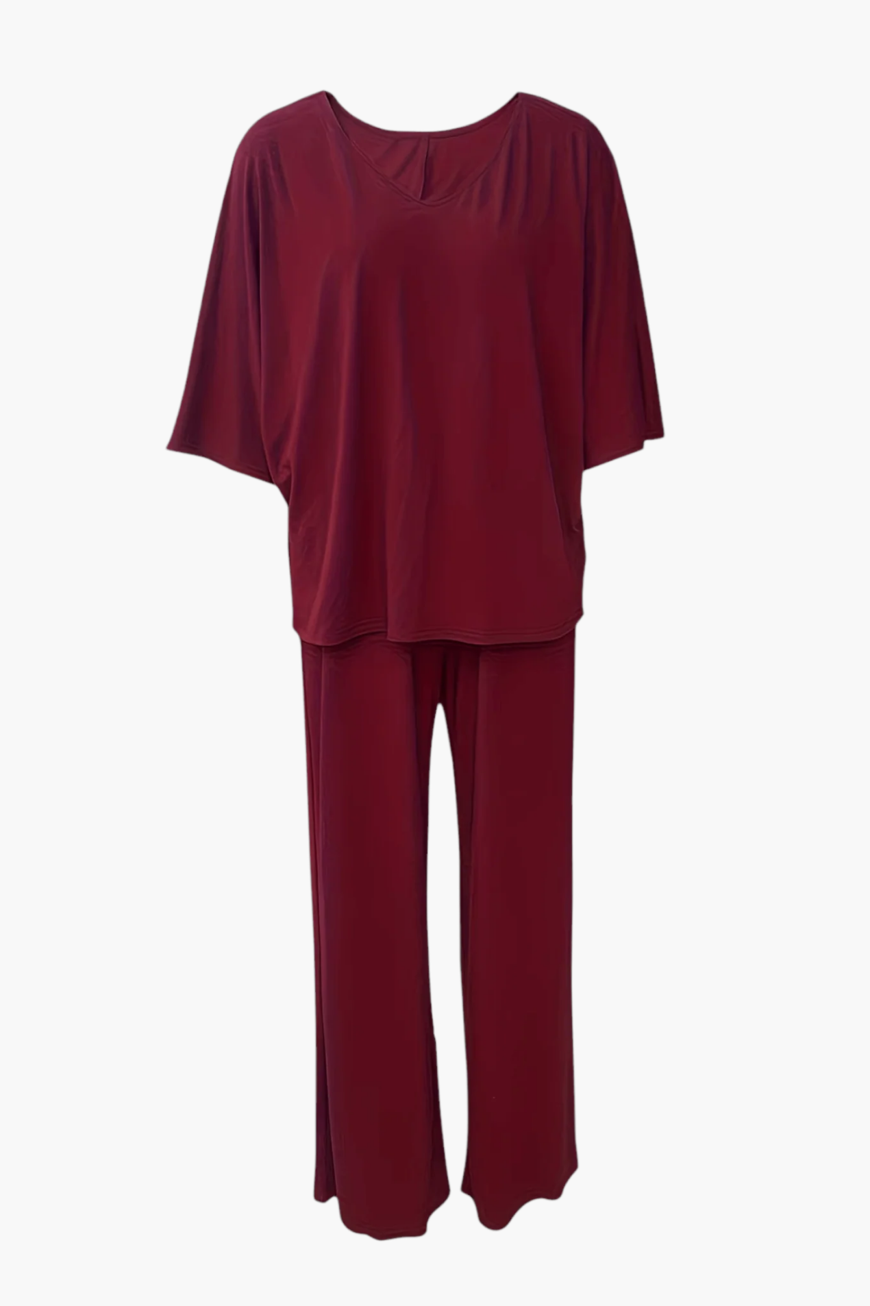 Ensemble Femme 2 Pièces – Haut Col V et Pantalon Large Fluide