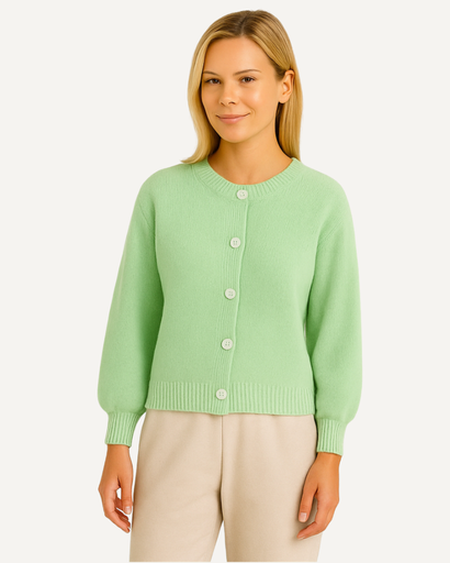 Gilet femme vert à manches bouffantes, vue de face