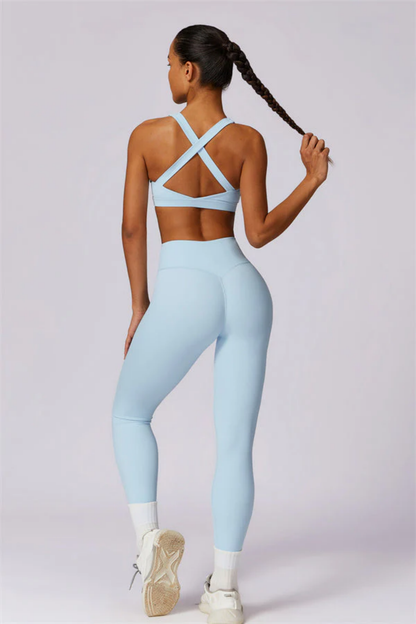 Ensemble Sport Femme Dos Croisé – Brassière et Legging Taille Haute Sculptant
