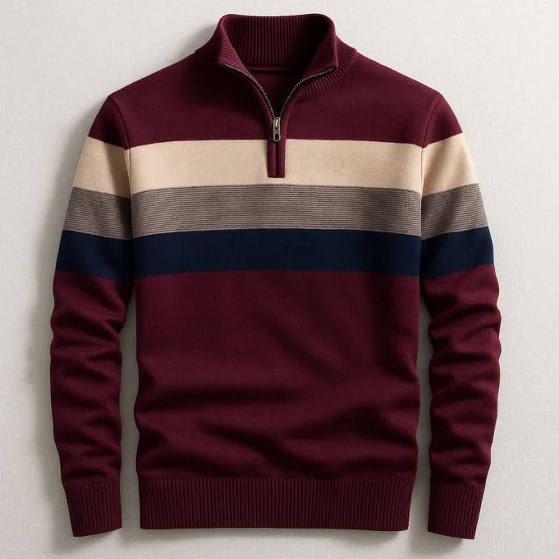 Pull rayé bordeaux, vue de face