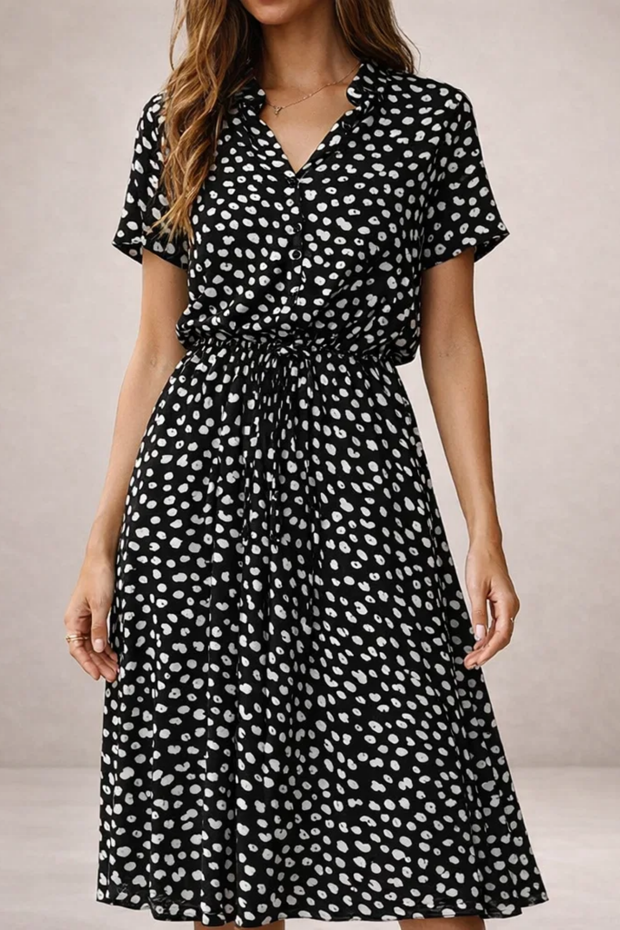Robe Midi Fluide Imprimée – Coupe Féminine Taille Ajustable | Robe Femme