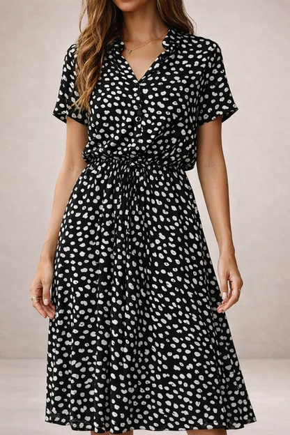 Robe Midi Fluide Imprimée – Coupe Féminine Taille Ajustable | Robe Femme