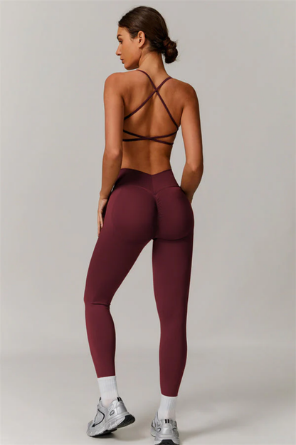 Completo Sportivo Donna Seamless – Reggiseno a Fascia con Incrocio sulla Schiena e Leggings Modellanti