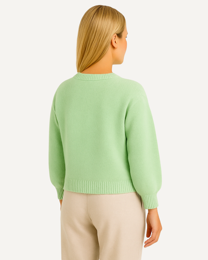 Gilet femme vert à manches bouffantes, vue de dos