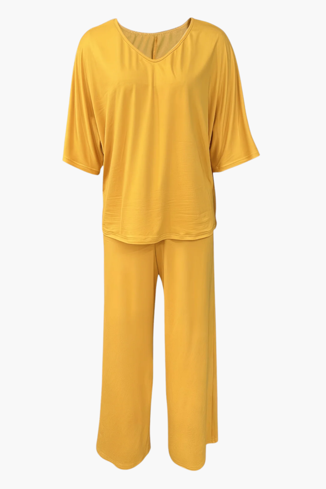Ensemble Femme 2 Pièces – Haut Col V et Pantalon Large Fluide