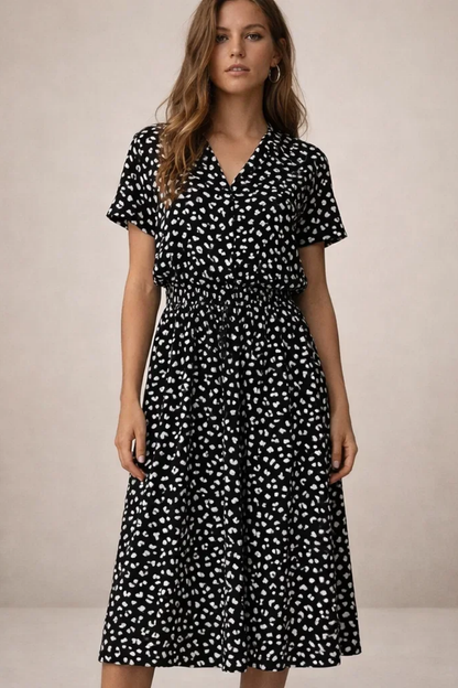 Robe Midi Fluide Imprimée – Coupe Féminine Taille Ajustable | Robe Femme