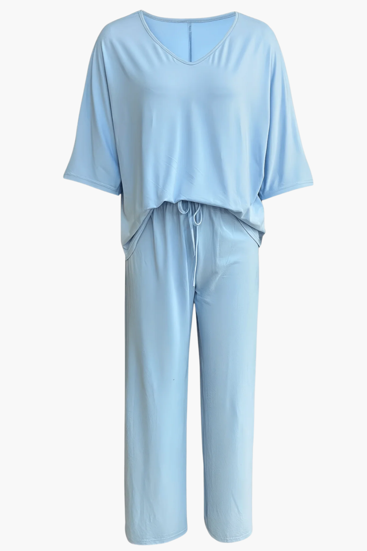 Ensemble Femme 2 Pièces – Haut Col V et Pantalon Large Fluide