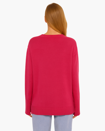 Pull Oversize Femme Col Rond Maille Unie rose fuchsia - vue de dos - Melvoire