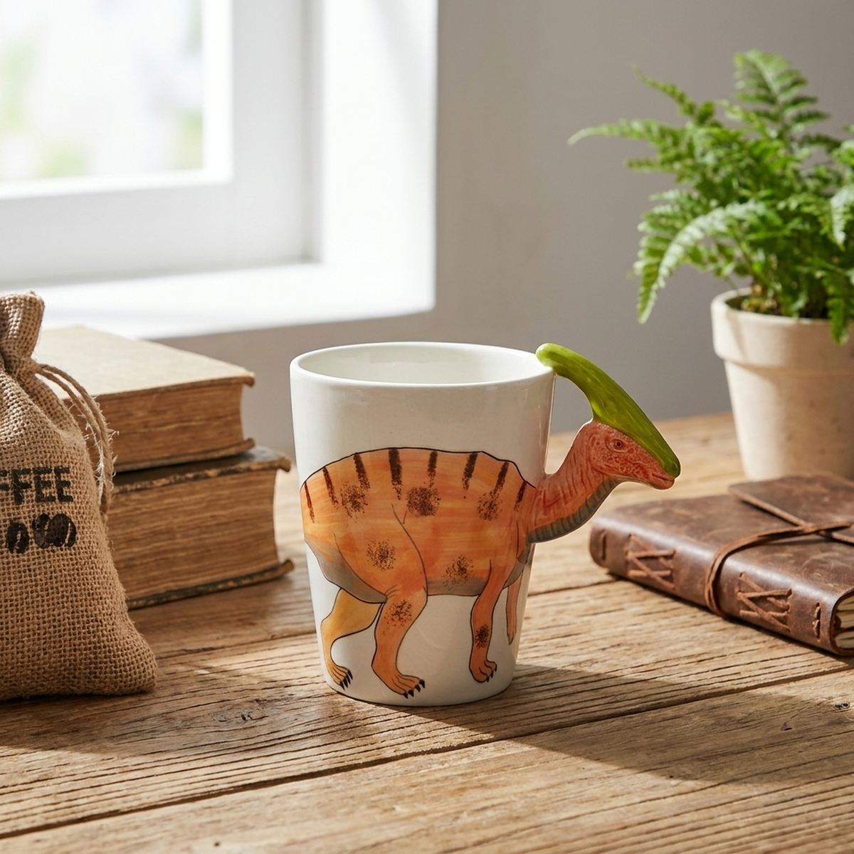 Mug dinosaure Parasaurolophus peint à la main