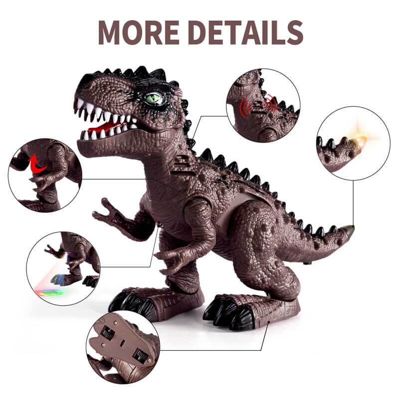 Détails du Tyrannosaure Rex marcheur : yeux lumineux, rugissement et marche