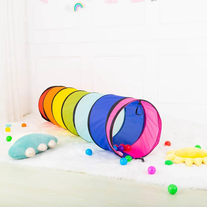Tunnel de jeu arc-en-ciel installé en intérieur pour les enfants