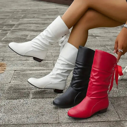 Bottines mi-mollet froncées femme, coloris noir, vue portée