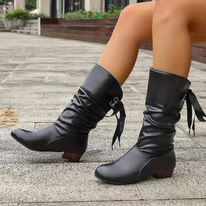 Bottines mi-mollet froncées femme, coloris rouge, vue de face
