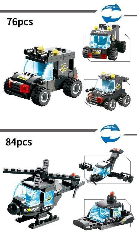 Sous-constructions véhicule tout-terrain et hélicoptère avec nombre de pièces et flèches de reconstruction