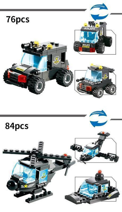 Sous-constructions véhicule tout-terrain et hélicoptère avec nombre de pièces et flèches de reconstruction