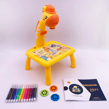 Table à dessin projecteur dinosaure jaune avec feutres et diapositives