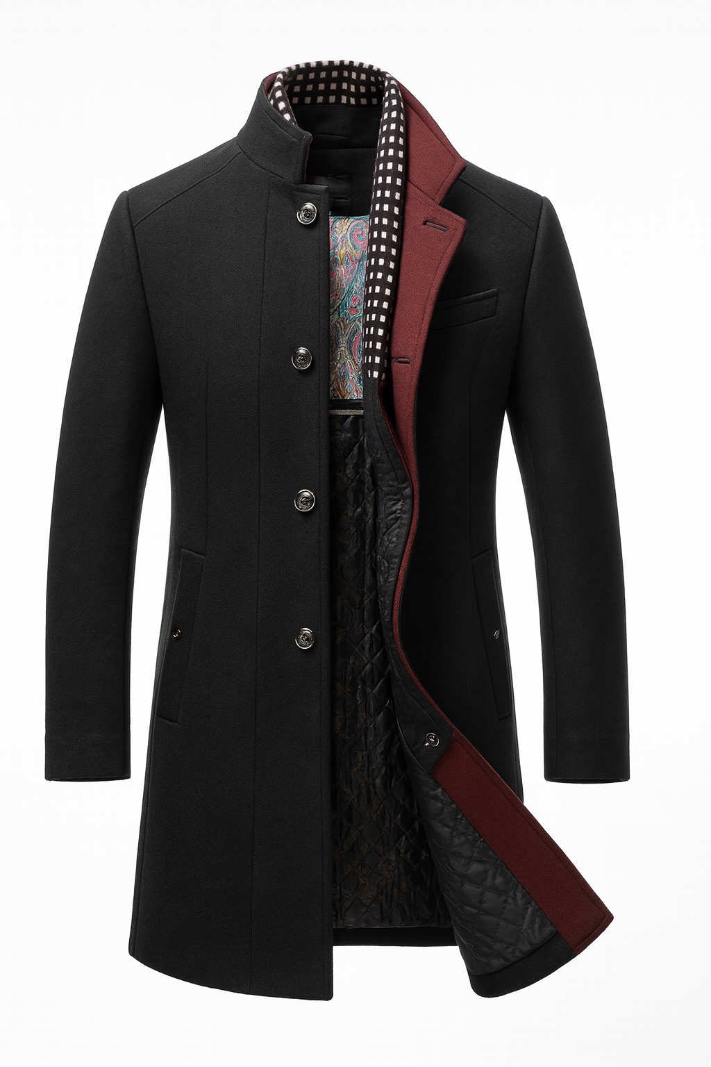 Manteau en polyester pour homme avec col montant