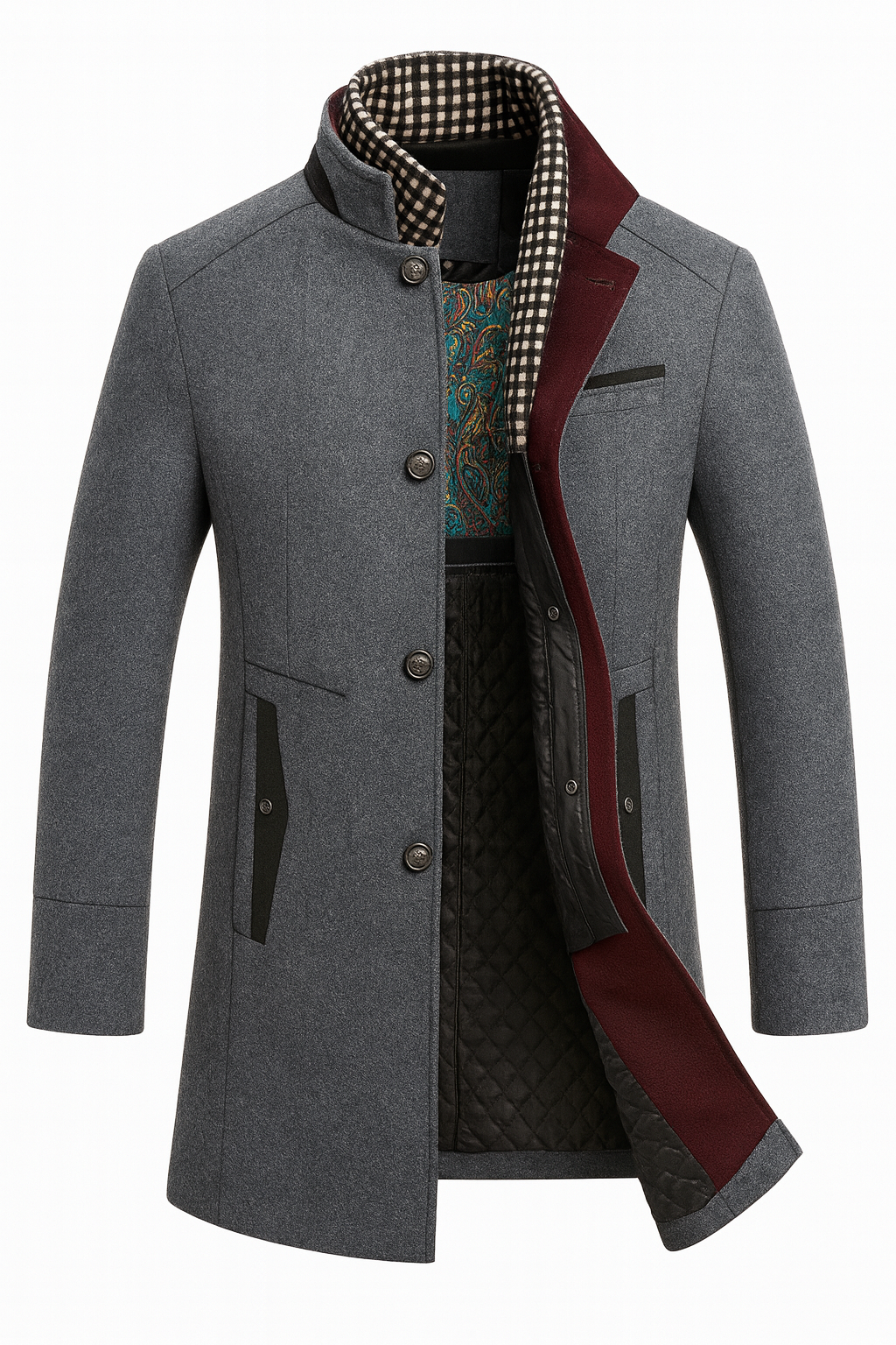 Manteau en polyester pour homme avec col montant
