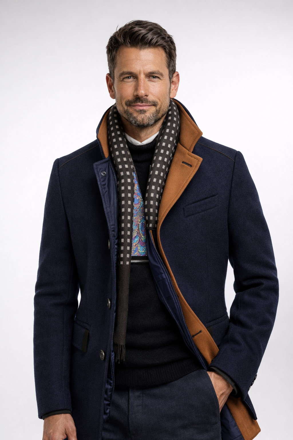 Manteau en polyester pour homme avec col montant