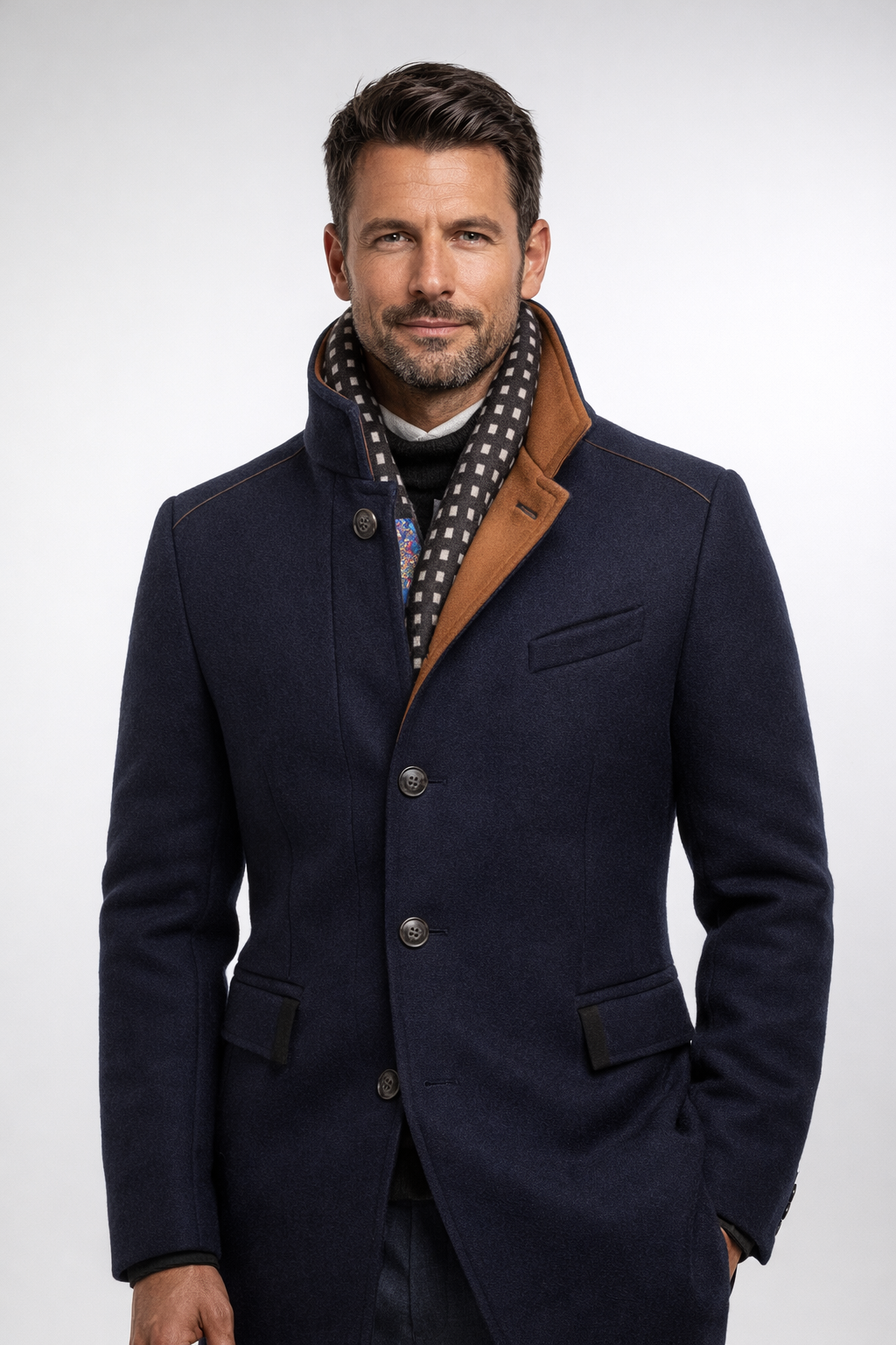 Manteau en polyester pour homme avec col montant