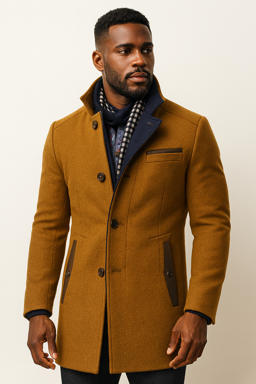 Manteau en polyester pour homme avec col montant