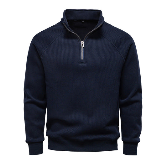 Pull zippé homme bleu marine, vue de face