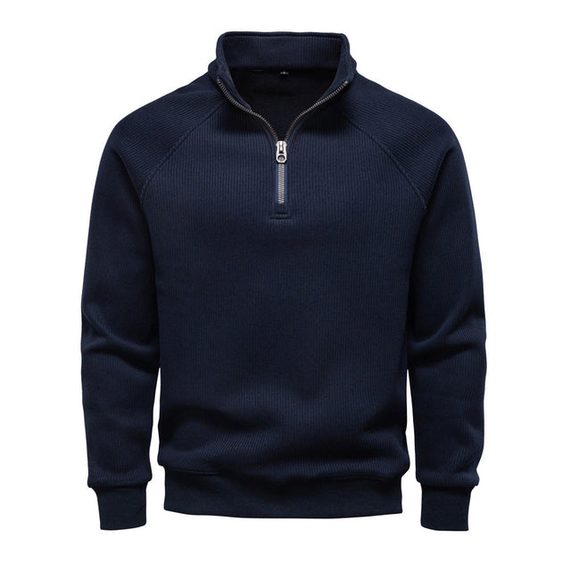 Pull zippé homme bleu marine, vue de face