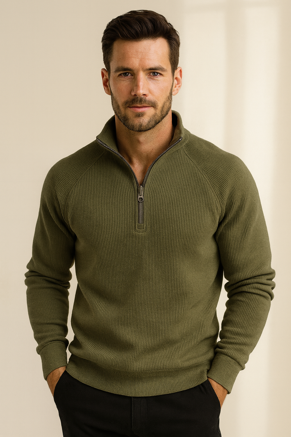 Pull en polyester avec fermeture éclair quart de tour pour homme