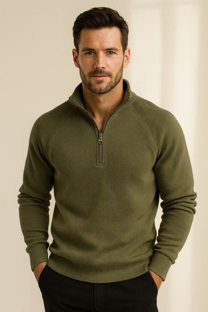 Pull en polyester avec fermeture éclair quart de tour pour homme