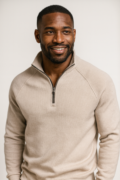 Pull en polyester avec fermeture éclair quart de tour pour homme