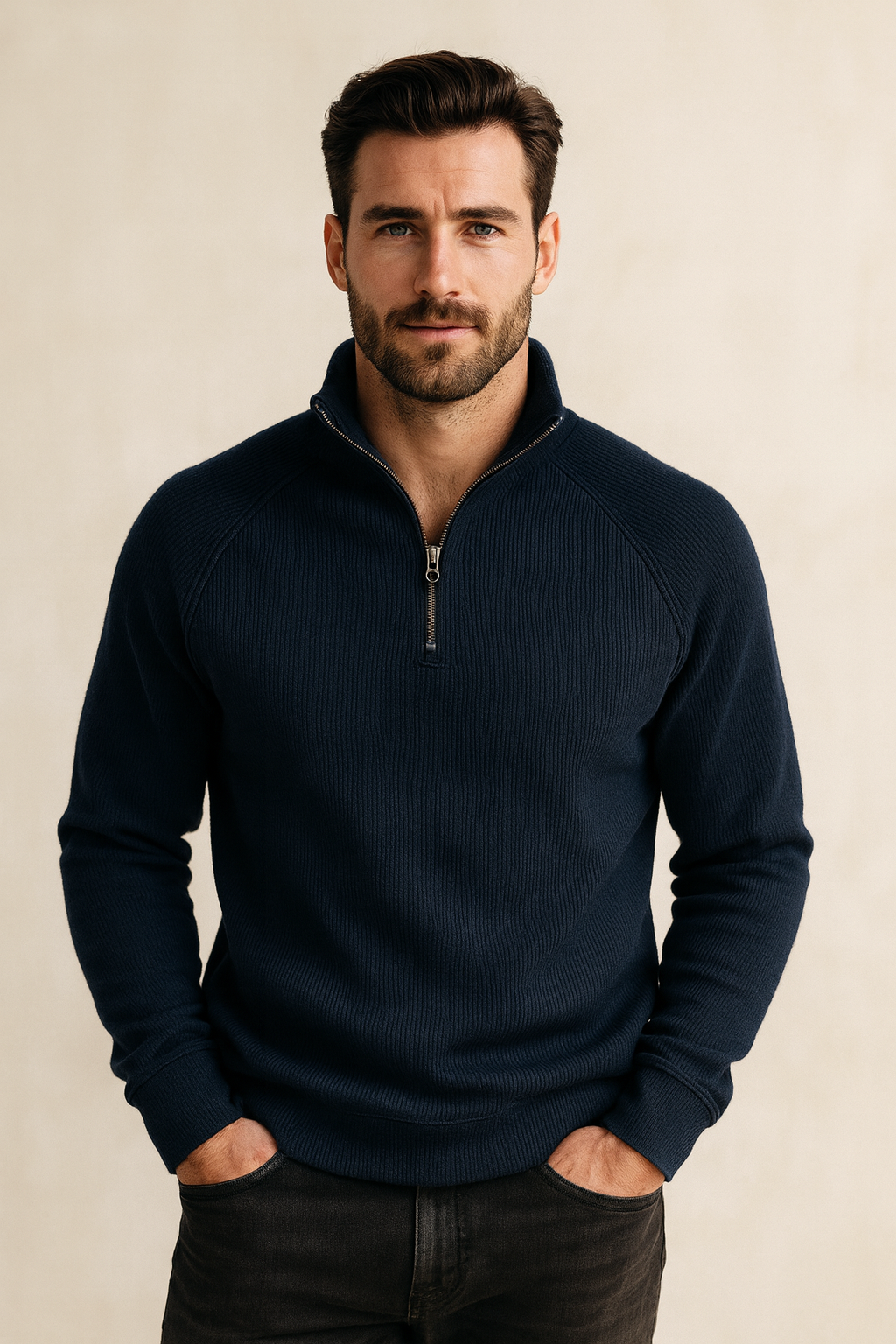 Pull en polyester avec fermeture éclair quart de tour pour homme