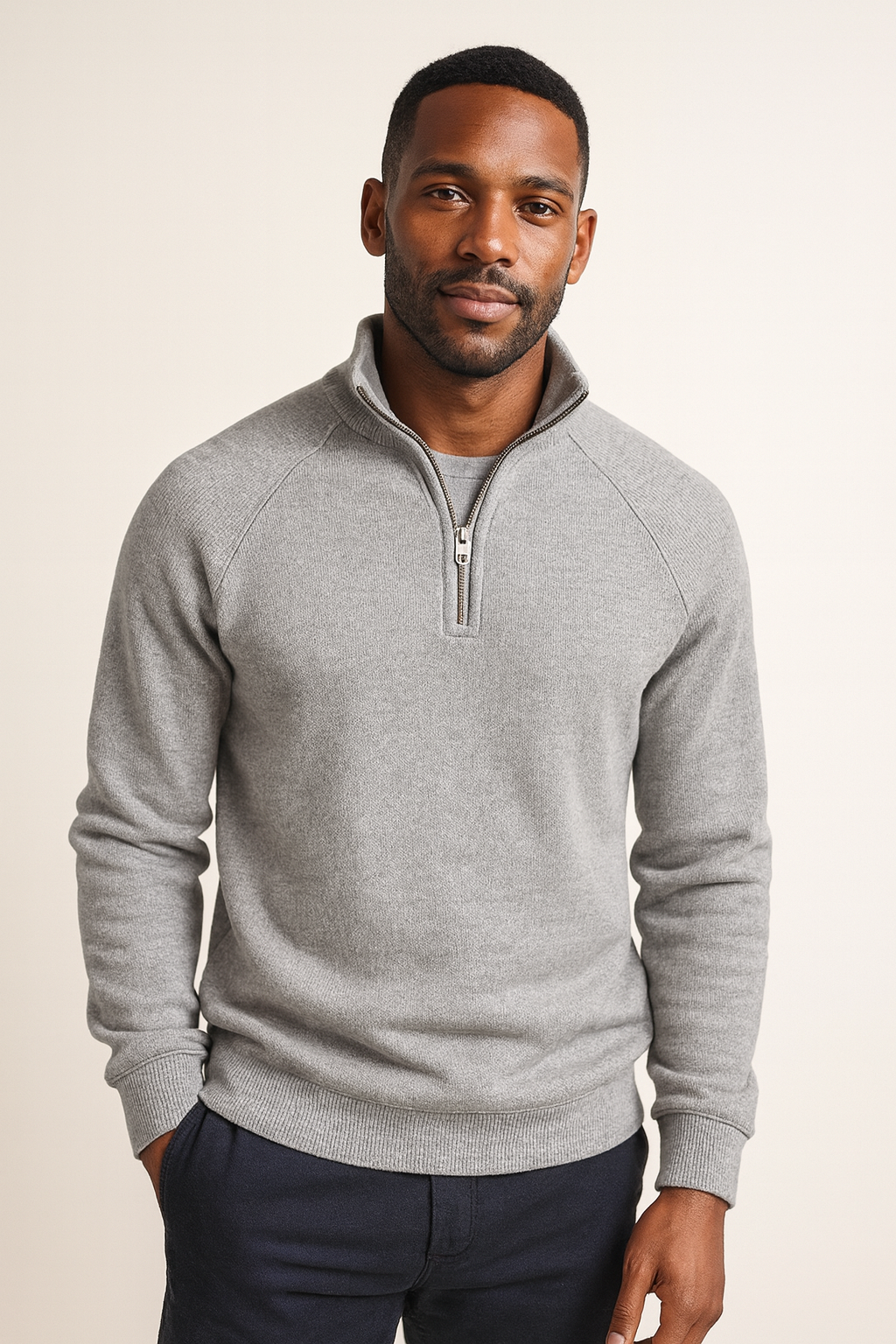 Pull en polyester avec fermeture éclair quart de tour pour homme