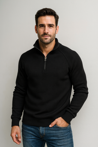 Pull en polyester avec fermeture éclair quart de tour pour homme