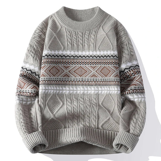 Pullover homme gris motif hivernal, vue de face