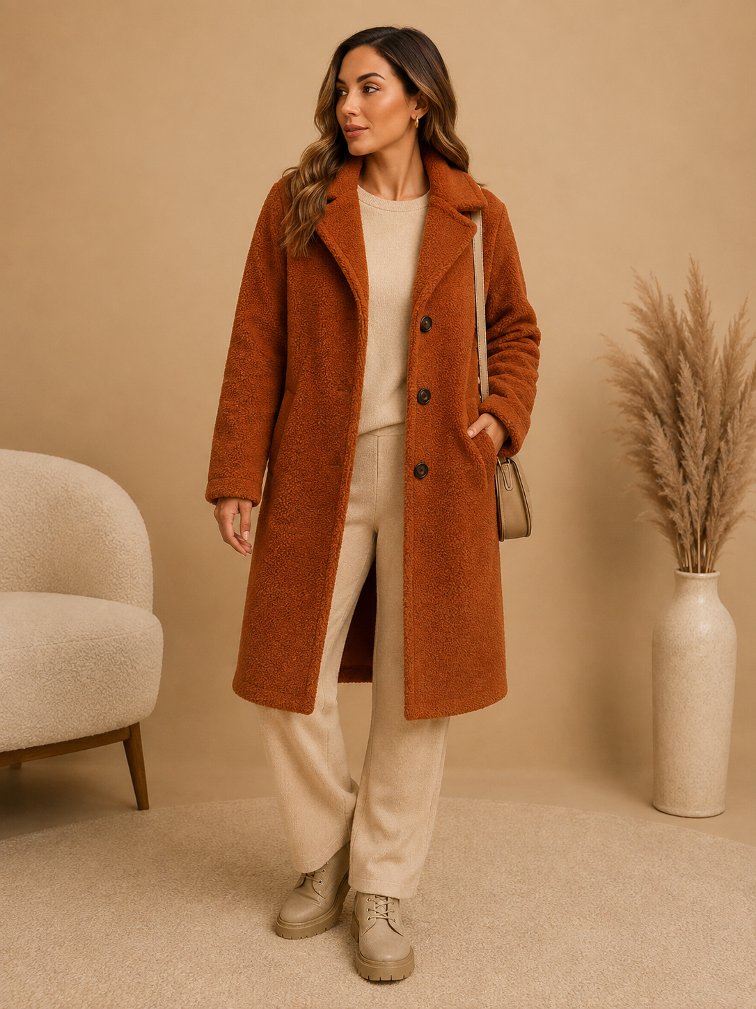 Manteau femme à boutons avec coupe longue et confortable