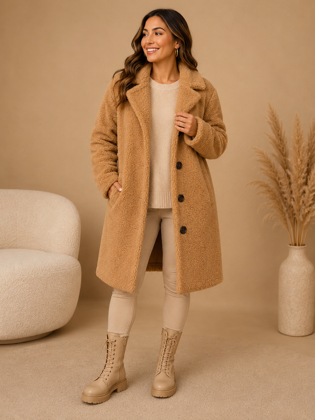 Manteau femme à boutons avec coupe longue et confortable