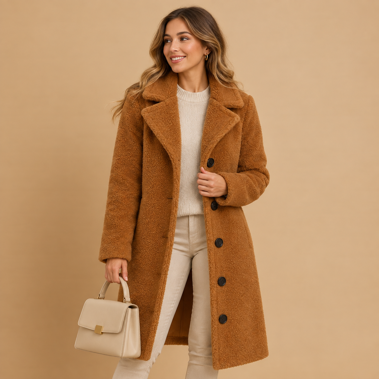 Manteau femme à boutons avec coupe longue et confortable