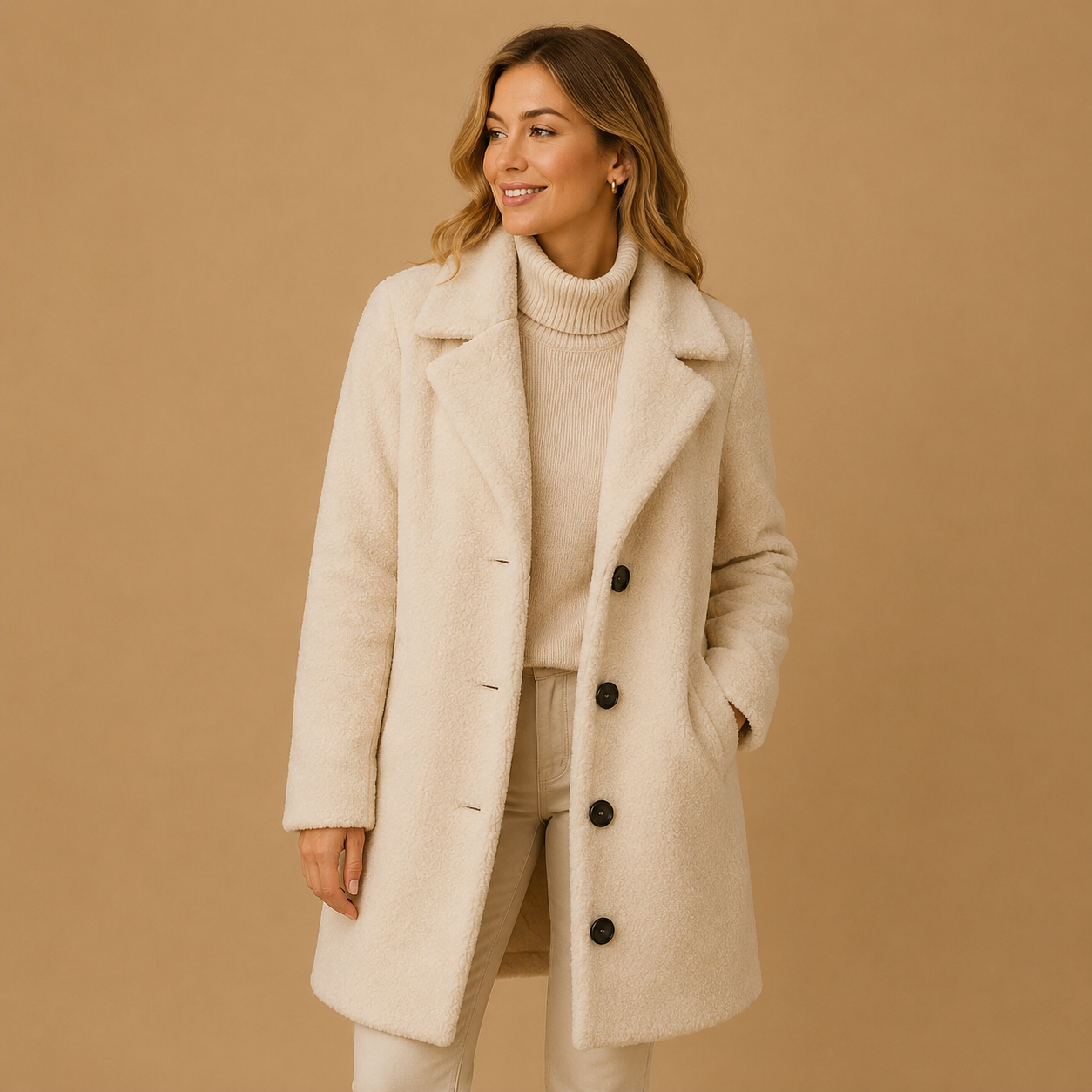Manteau femme à boutons avec coupe longue et confortable