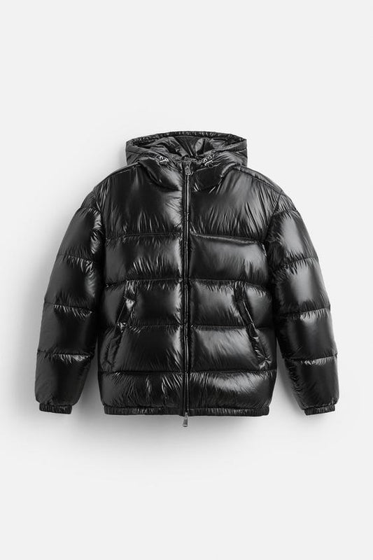 Veste hiver unisexe noire à capuche, vue de face