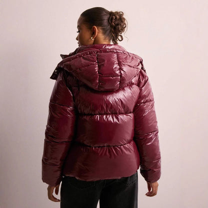 Doudoune Matelassée Brillante avec Capuche Amovible pour Femme